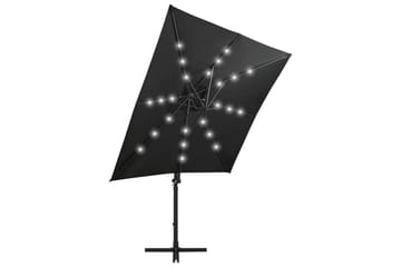 Hengeparasoll med stang og LED-lys 250 cm svart - Svart - Hagemøbler - Solbeskyttelse - Parasoller