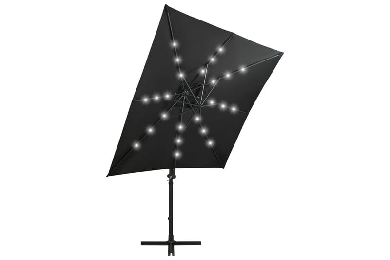 Hengeparasoll med stang og LED-lys 250 cm svart - Svart - Hagemøbler - Solbeskyttelse - Parasoller