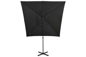 Hengeparasoll med stang og LED-lys 250 cm svart - Svart - Hagemøbler - Solbeskyttelse - Parasoller