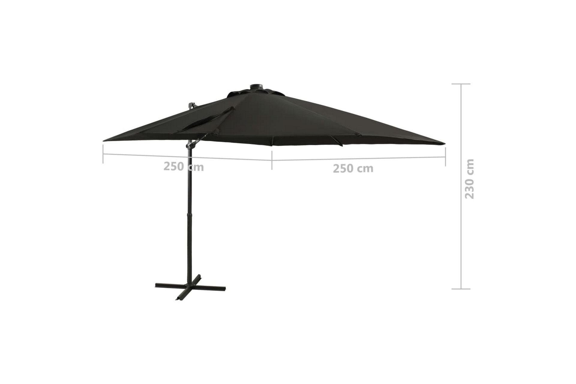 Hengeparasoll med stang og LED-lys 250 cm svart - Svart - Hagemøbler - Solbeskyttelse - Parasoller