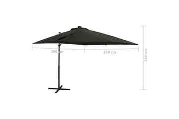 Hengeparasoll med stang og LED-lys 250 cm svart - Svart - Hagemøbler - Solbeskyttelse - Parasoller