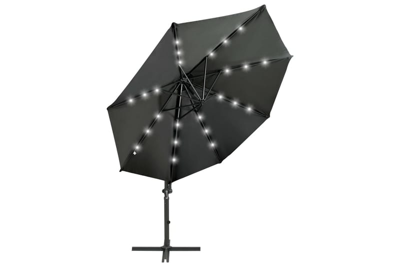 Hengeparasoll med stang og LED-lys 300 cm antrasitt - Antrasittgrå - Hagemøbler - Solbeskyttelse - Parasoller