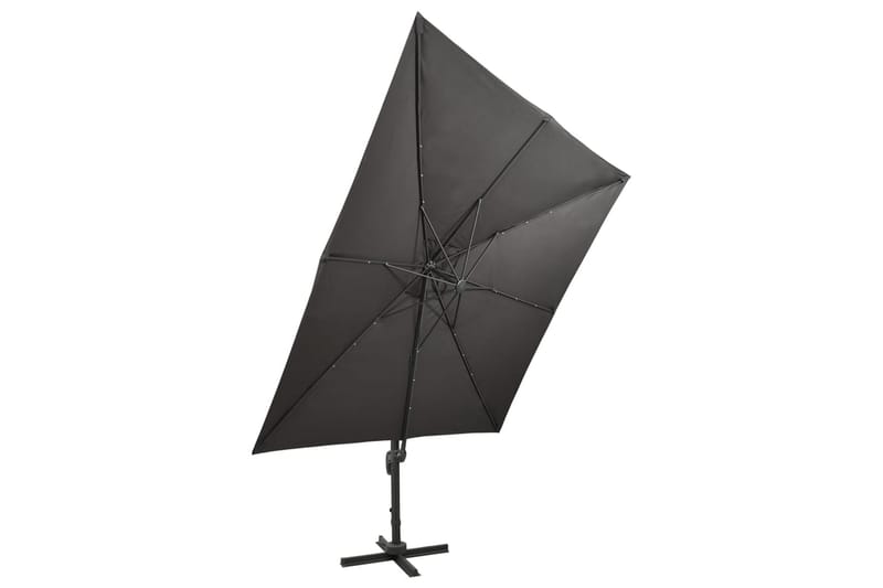 Hengeparasoll med stang og LED-lys 300 cm antrasitt - Hagemøbler - Solbeskyttelse - Parasoller
