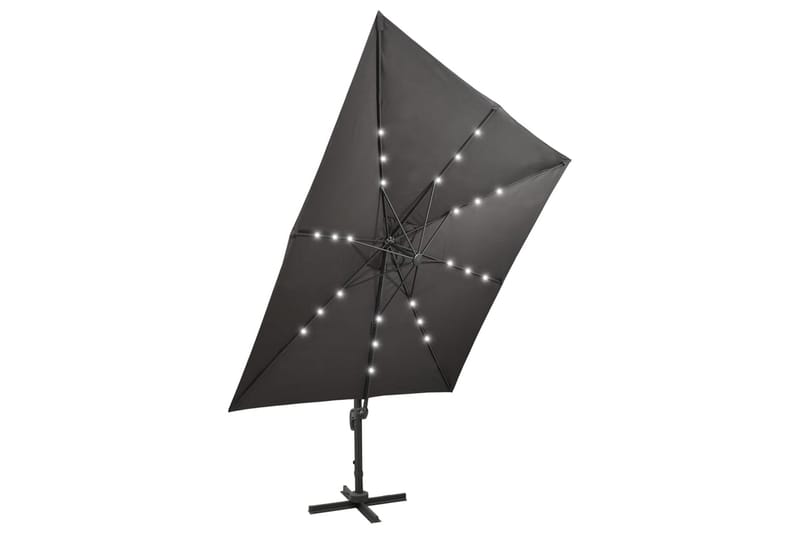 Hengeparasoll med stang og LED-lys 300 cm antrasitt - Hagemøbler - Solbeskyttelse - Parasoller