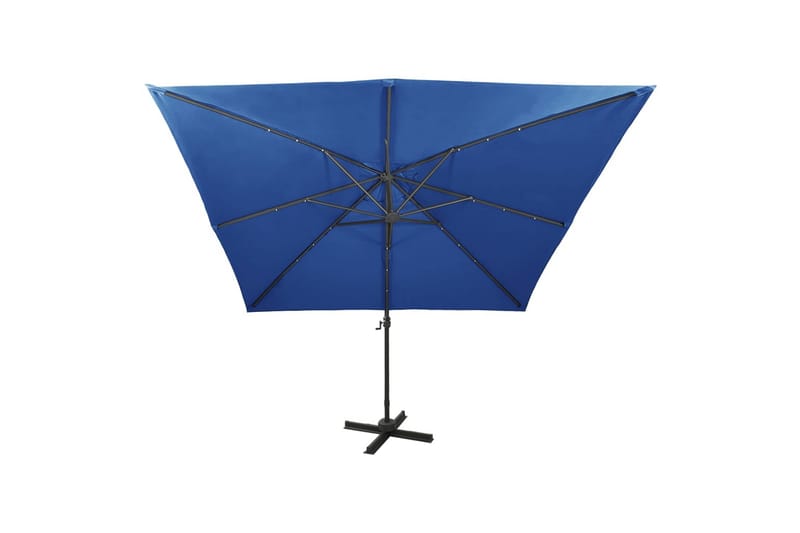 Hengeparasoll med stang og LED-lys 300 cm asurblå - Hagemøbler - Solbeskyttelse - Parasoller