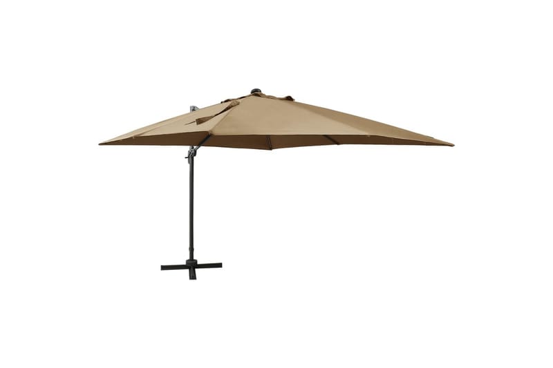 Hengeparasoll med stang og LED-lys 300 cm gråbrun - Hagemøbler - Solbeskyttelse - Parasoller