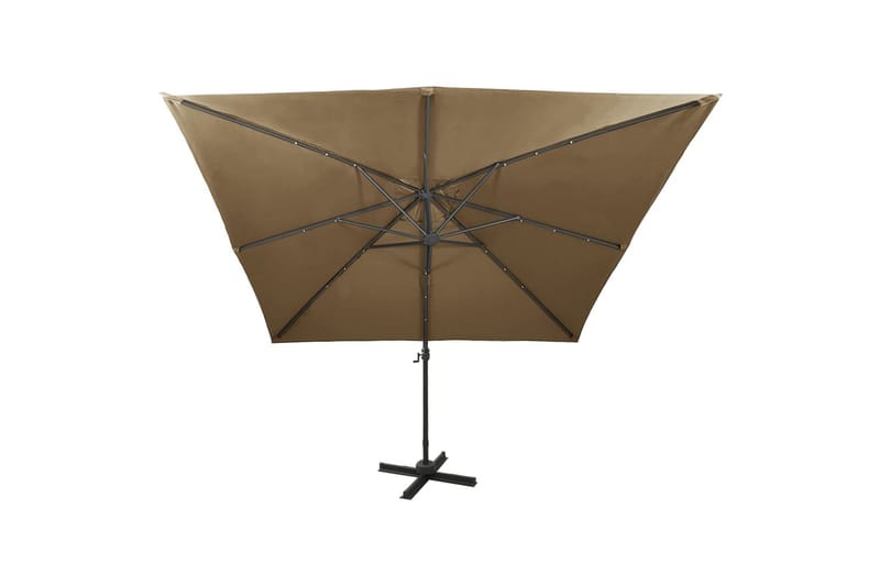 Hengeparasoll med stang og LED-lys 300 cm gråbrun - Hagemøbler - Solbeskyttelse - Parasoller
