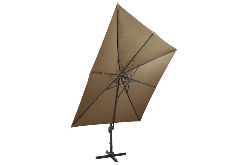 Hengeparasoll med stang og LED-lys 300 cm gråbrun - Hagemøbler - Solbeskyttelse - Parasoller