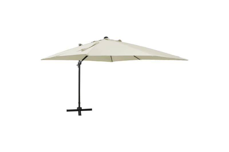 Hengeparasoll med stang og LED-lys 300 cm sand - Hagemøbler - Solbeskyttelse - Parasoller