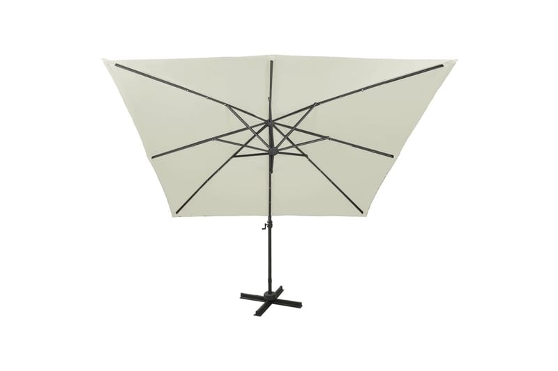 Hengeparasoll med stang og LED-lys 300 cm sand - Hagemøbler - Solbeskyttelse - Parasoller
