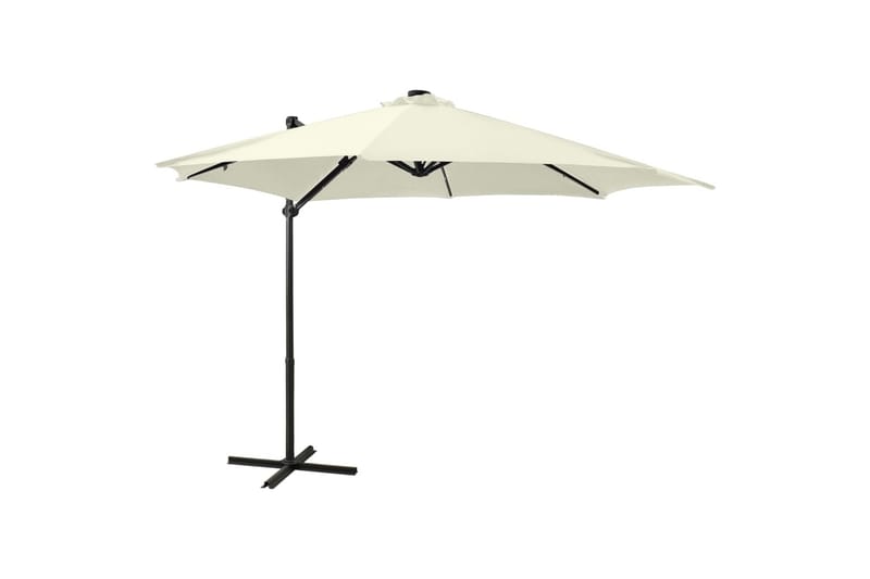 Hengeparasoll med stang og LED-lys 300 cm sand - Hagemøbler - Solbeskyttelse - Parasoller