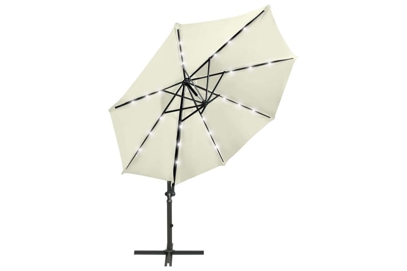 Hengeparasoll med stang og LED-lys 300 cm sand - Hagemøbler - Solbeskyttelse - Parasoller