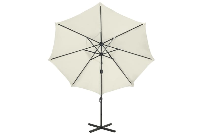 Hengeparasoll med stang og LED-lys 300 cm sand - Hagemøbler - Solbeskyttelse - Parasoller