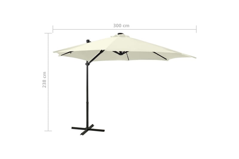 Hengeparasoll med stang og LED-lys 300 cm sand - Hagemøbler - Solbeskyttelse - Parasoller