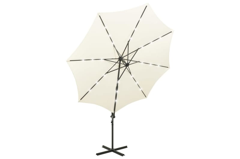Hengeparasoll med stang og LED-lys 300 cm sand - Hagemøbler - Solbeskyttelse - Parasoller
