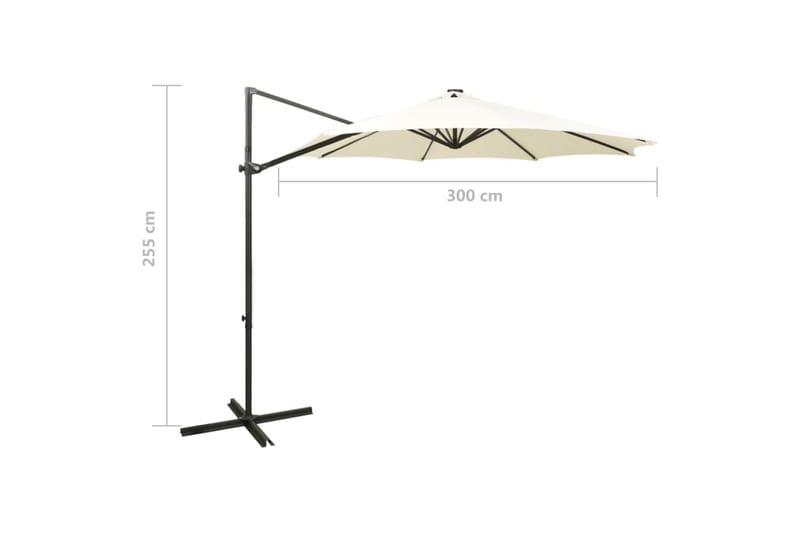 Hengeparasoll med stang og LED-lys 300 cm sand - Hagemøbler - Solbeskyttelse - Parasoller