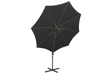 Hengeparasoll med stang og LED-lys 300 cm svart - Svart - Hagemøbler - Solbeskyttelse - Parasoller