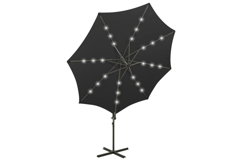 Hengeparasoll med stang og LED-lys 300 cm svart - Svart - Parasoller