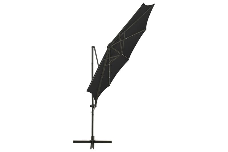 Hengeparasoll med stang og LED-lys 300 cm svart - Svart - Parasoller