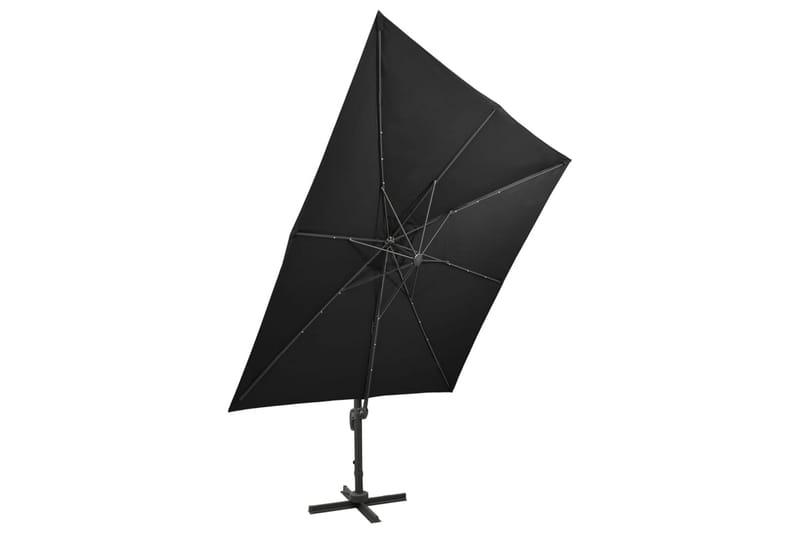 Hengeparasoll med stang og LED-lys 300 cm svart - Parasoller