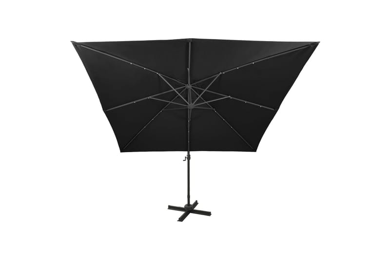 Hengeparasoll med stang og LED-lys 300 cm svart - Hagemøbler - Solbeskyttelse - Parasoller