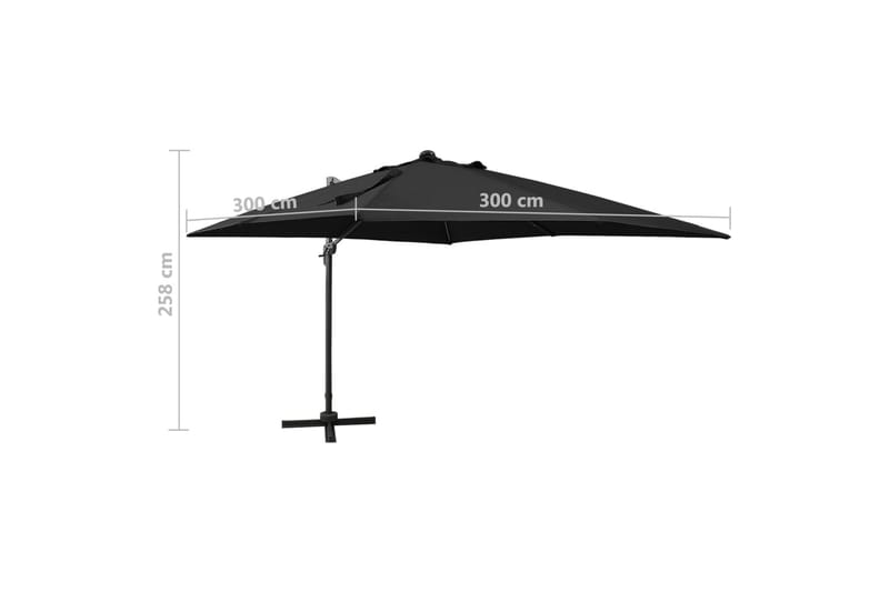 Hengeparasoll med stang og LED-lys 300 cm svart - Hagemøbler - Solbeskyttelse - Parasoller
