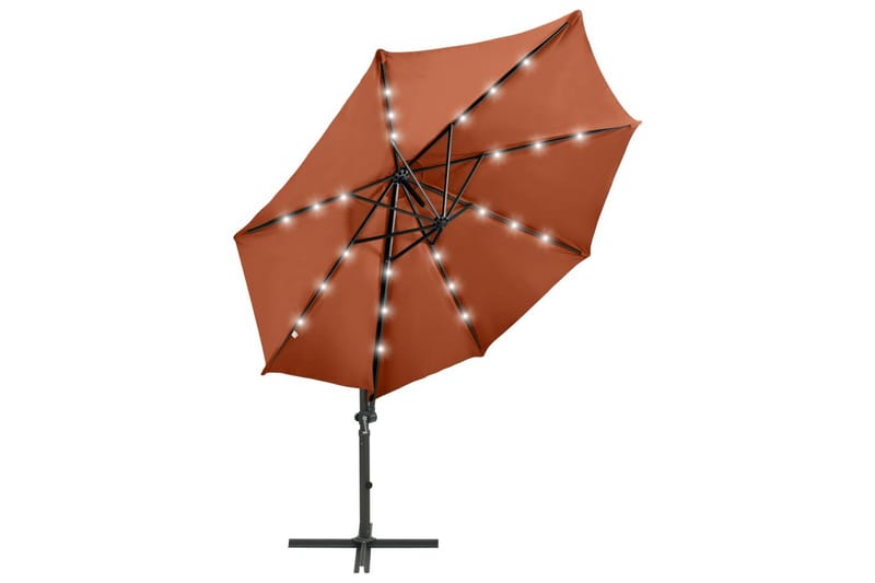Hengeparasoll med stang og LED-lys 300 cm terrakotta - Hagemøbler - Solbeskyttelse - Parasoller
