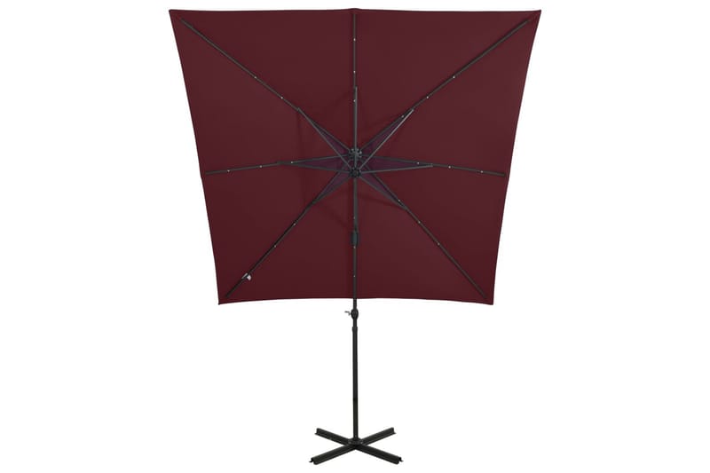 Hengeparasoll med stang og LED-lys vinrød 250 cm - Rød - Hagemøbler - Solbeskyttelse - Parasoller
