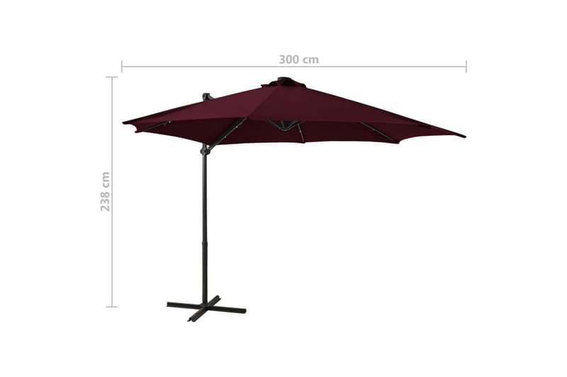 Hengeparasoll med stang og LED-lys vinrød 300 cm - Rød - Hagemøbler - Solbeskyttelse - Parasoller