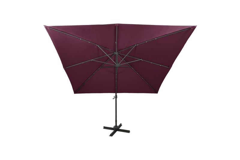 Hengeparasoll med stang og LED-lys vinrød 300 cm - Hagemøbler - Solbeskyttelse - Parasoller
