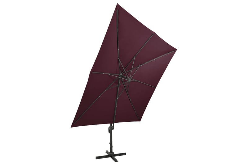 Hengeparasoll med stang og LED-lys vinrød 300 cm - Hagemøbler - Solbeskyttelse - Parasoller