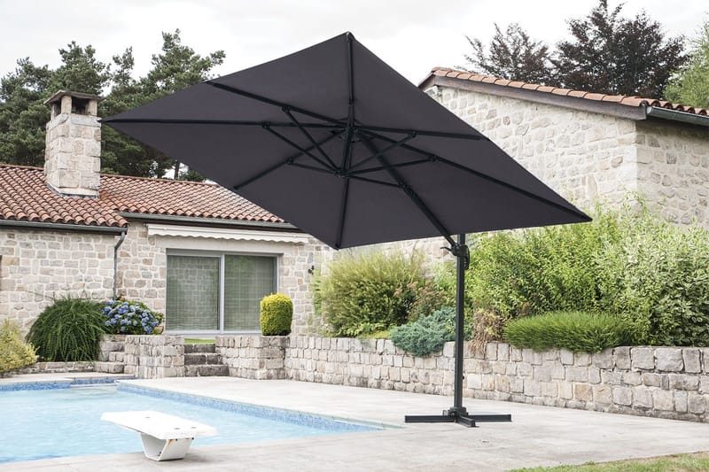 Miami Parasoll Frittstående 3×3 m - Grå - Hagemøbler - Solbeskyttelse - Parasoller - Hengeparasoll