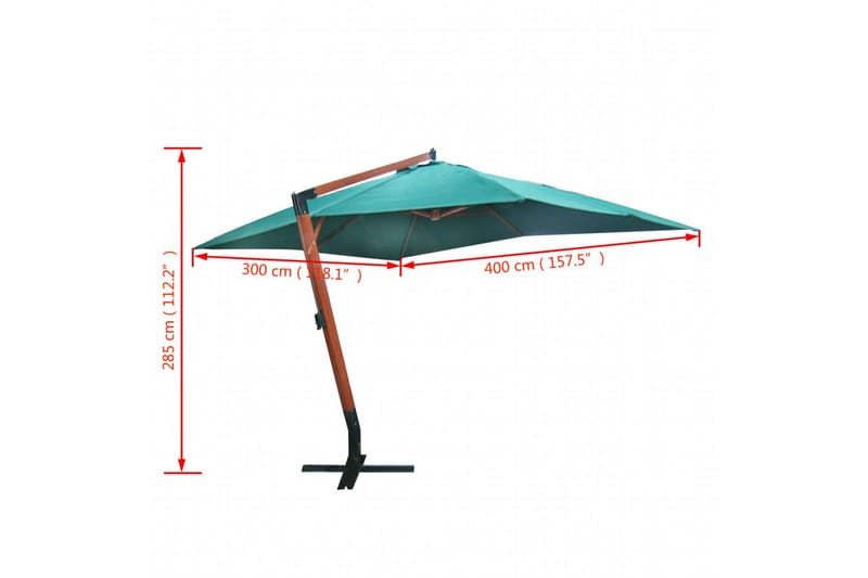 Parasol 300 x 400 cm grønn svevende - Grønn - Hagemøbler - Solbeskyttelse - Parasoller
