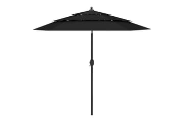 Parasoll med aluminiumsstang 3 nivåer 2,5 m svart - Hagemøbler - Solbeskyttelse - Parasoller