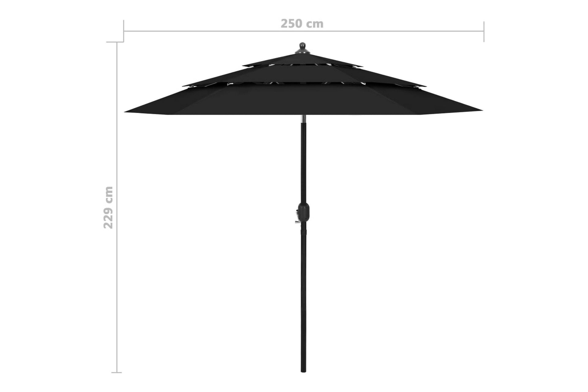 Parasoll med aluminiumsstang 3 nivåer 2,5 m svart - Hagemøbler - Solbeskyttelse - Parasoller