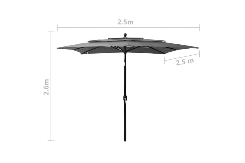 Parasoll med aluminiumsstang 3 nivåer 2,5x2,5 m antrasitt - Hagemøbler - Solbeskyttelse - Parasoller