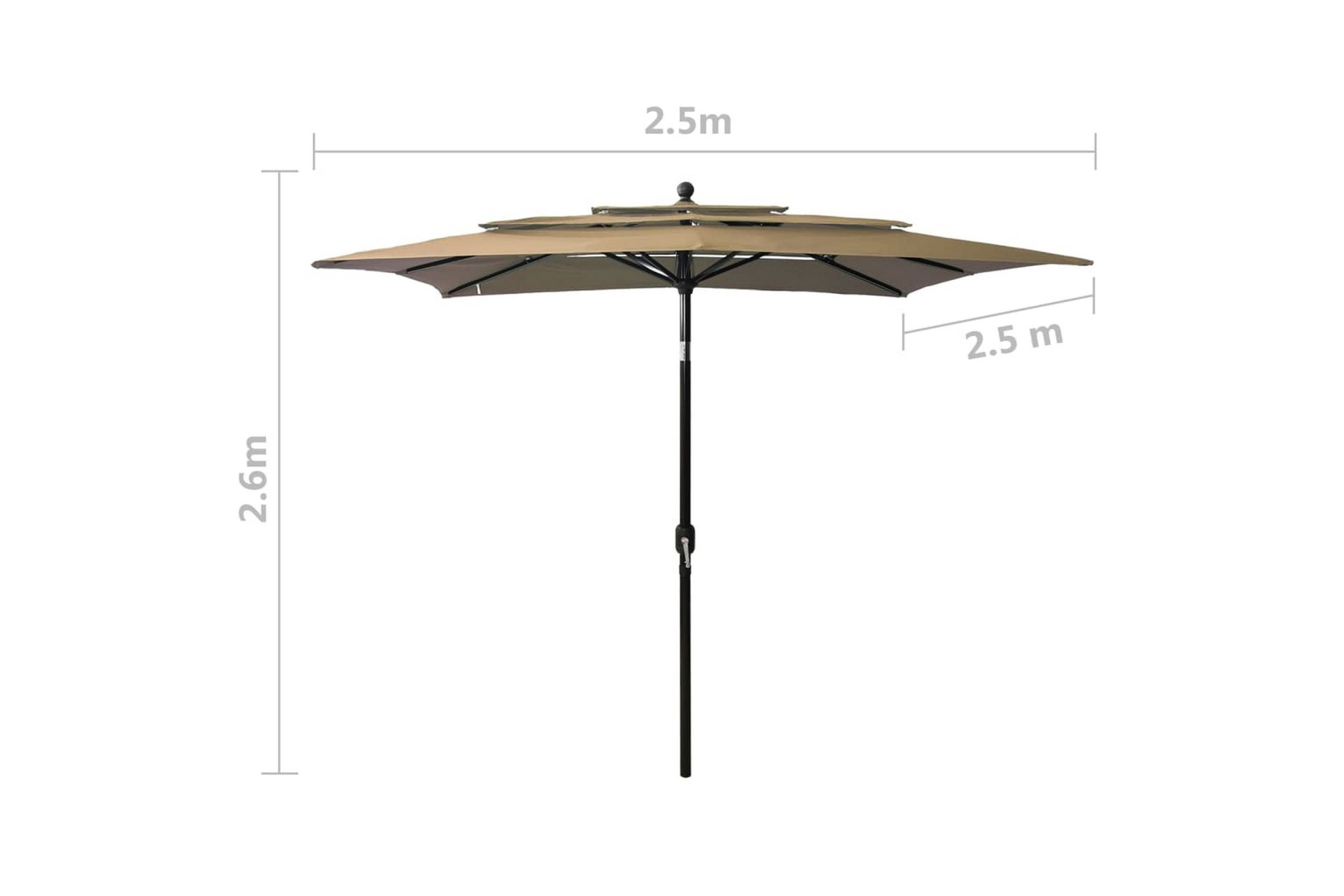 Parasoll med aluminiumsstang 3 nivåer 2,5x2,5 m gråbrun - Hagemøbler - Solbeskyttelse - Parasoller