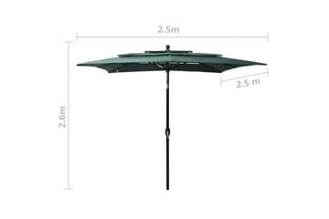 Parasoll med aluminiumsstang 3 nivåer 2,5x2,5 m grønn - Hagemøbler - Solbeskyttelse - Parasoller