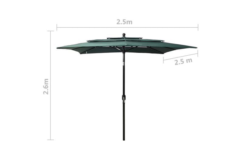 Parasoll med aluminiumsstang 3 nivåer 2,5x2,5 m grønn - Hagemøbler - Solbeskyttelse - Parasoller