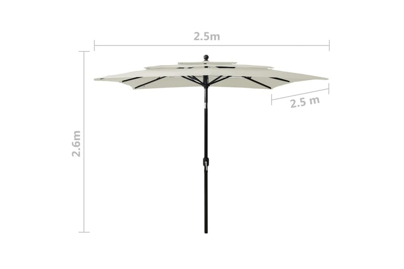 Parasoll med aluminiumsstang 3 nivåer 2,5x2,5 m sand - Hagemøbler - Solbeskyttelse - Parasoller