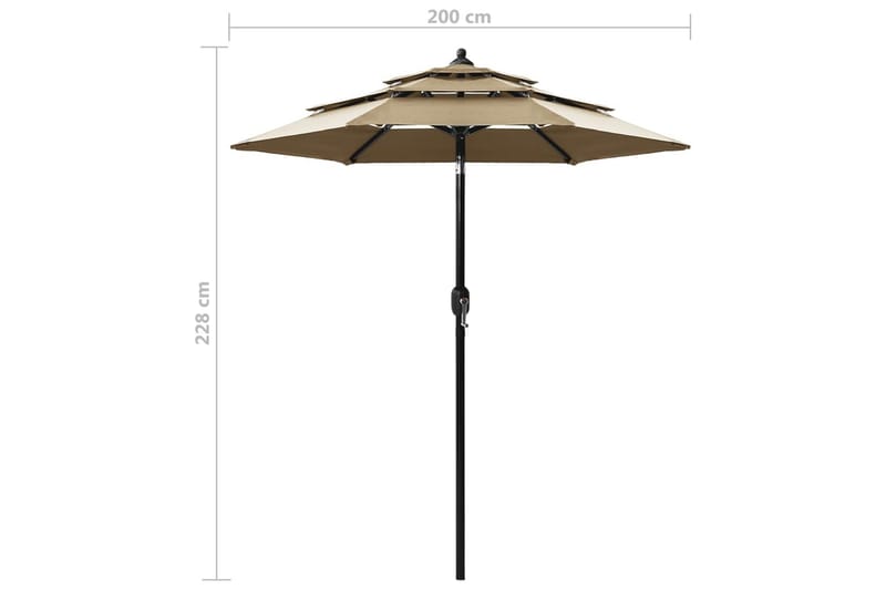 Parasoll med aluminiumsstang 3 nivåer 2 m gråbrun - Hagemøbler - Solbeskyttelse - Parasoller