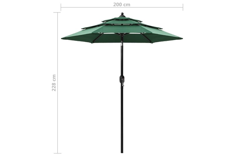 Parasoll med aluminiumsstang 3 nivåer 2 m grønn - Hagemøbler - Solbeskyttelse - Parasoller