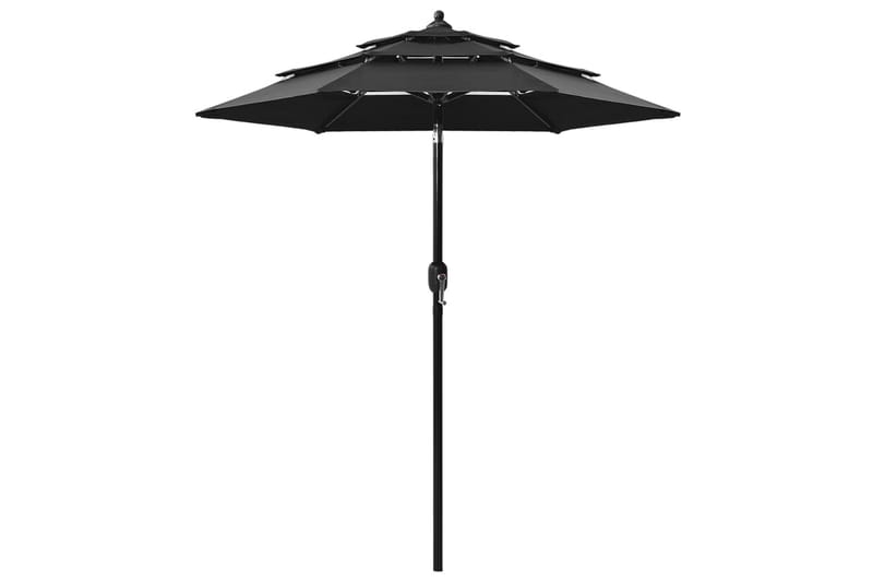Parasoll med aluminiumsstang 3 nivåer 2 m svart - Hagemøbler - Solbeskyttelse - Parasoller