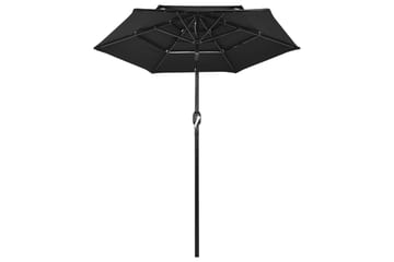 Parasoll med aluminiumsstang 3 nivåer 2 m svart - Hagemøbler - Solbeskyttelse - Parasoller