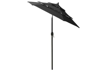 Parasoll med aluminiumsstang 3 nivåer 2 m svart - Hagemøbler - Solbeskyttelse - Parasoller