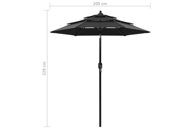 Parasoll med aluminiumsstang 3 nivåer 2 m svart - Hagemøbler - Solbeskyttelse - Parasoller
