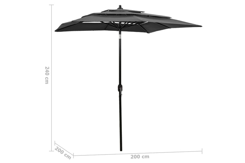 Parasoll med aluminiumsstang 3 nivåer 2x2 m antrasitt - Hagemøbler - Solbeskyttelse - Parasoller