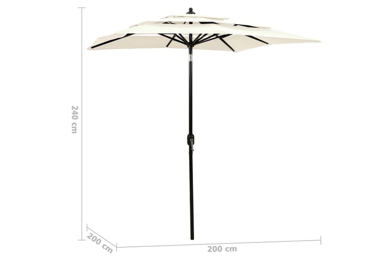 Parasoll med aluminiumsstang 3 nivåer 2x2 m sand - Hagemøbler - Solbeskyttelse - Parasoller