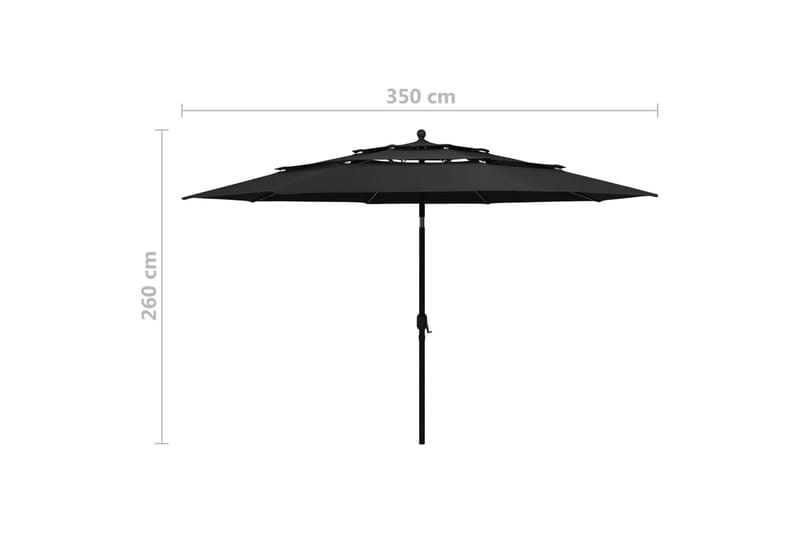 Parasoll med aluminiumsstang 3 nivåer 3,5 m svart - Hagemøbler - Solbeskyttelse - Parasoller