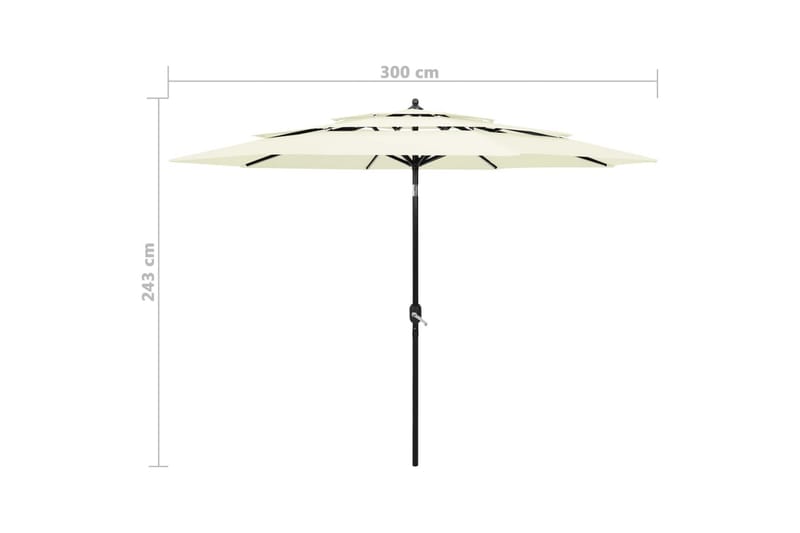 Parasoll med aluminiumsstang 3 nivåer 3 m sand - Hagemøbler - Solbeskyttelse - Parasoller